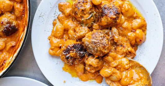 Melty Meatball Butterbean Bake